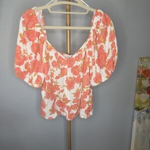 Sienna Sky Floral Blouse - Coral and White
